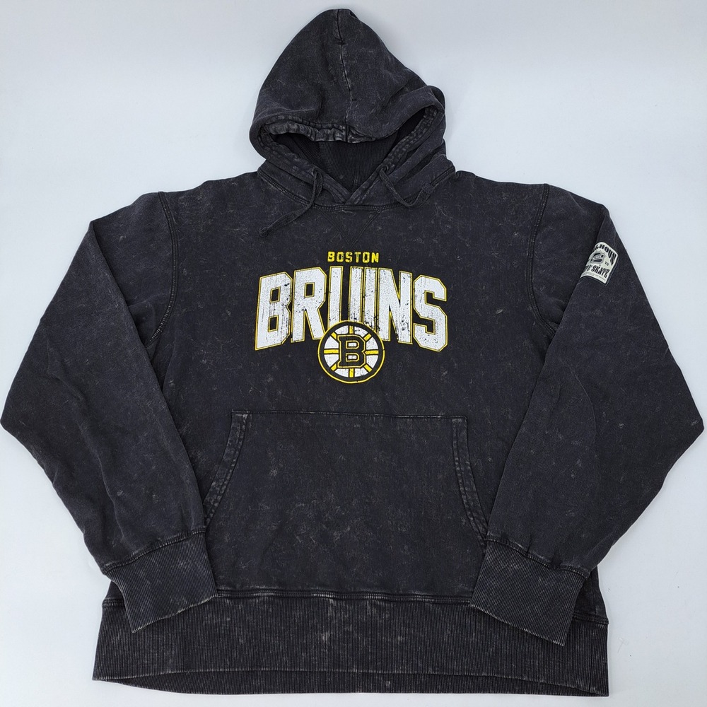 Calhoun NHL Boston Bruins Hoodie Mens S 100% Cotton Black Acid Wash Distressed